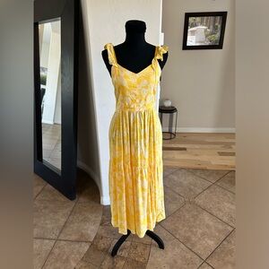 ANGIE SPRING / SUMMER DRESS (L); yellow & white w/ open-back